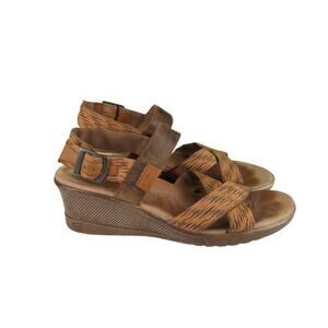 Keen Skyline Wedge Sandal Brown Fabric Leather‎ Strap Sandals Heels Women's 8.5